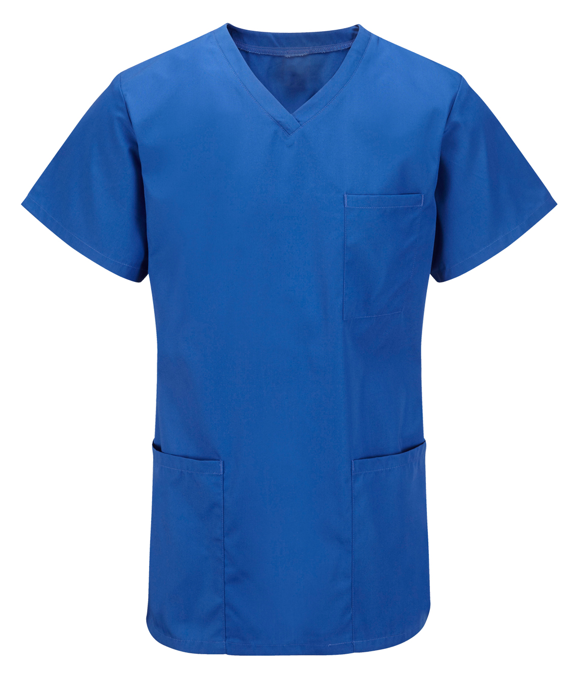 Unisex Scrub Top 65% polyester 35% cotton V-neck short sleeves 1 breast pocket 2 hip patch pockets royal-blue