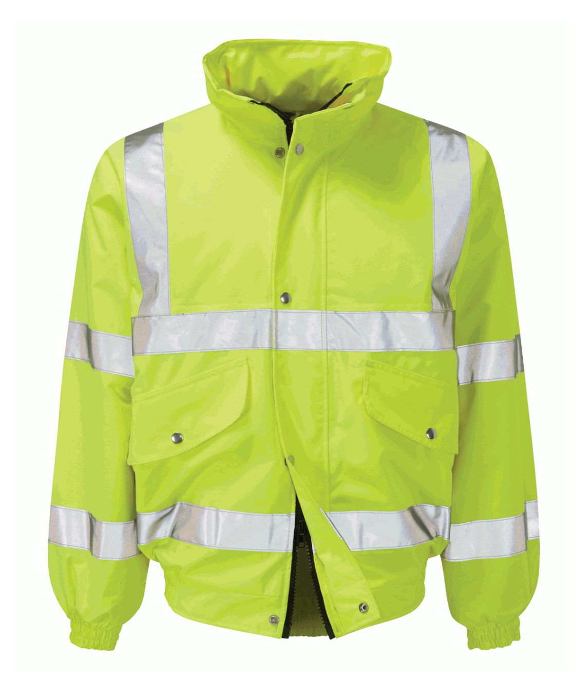 Valiant Bomber Jacket hi-vis yellow with sewn-on reflective tape concealed hood quilted lining elasticated cuffs