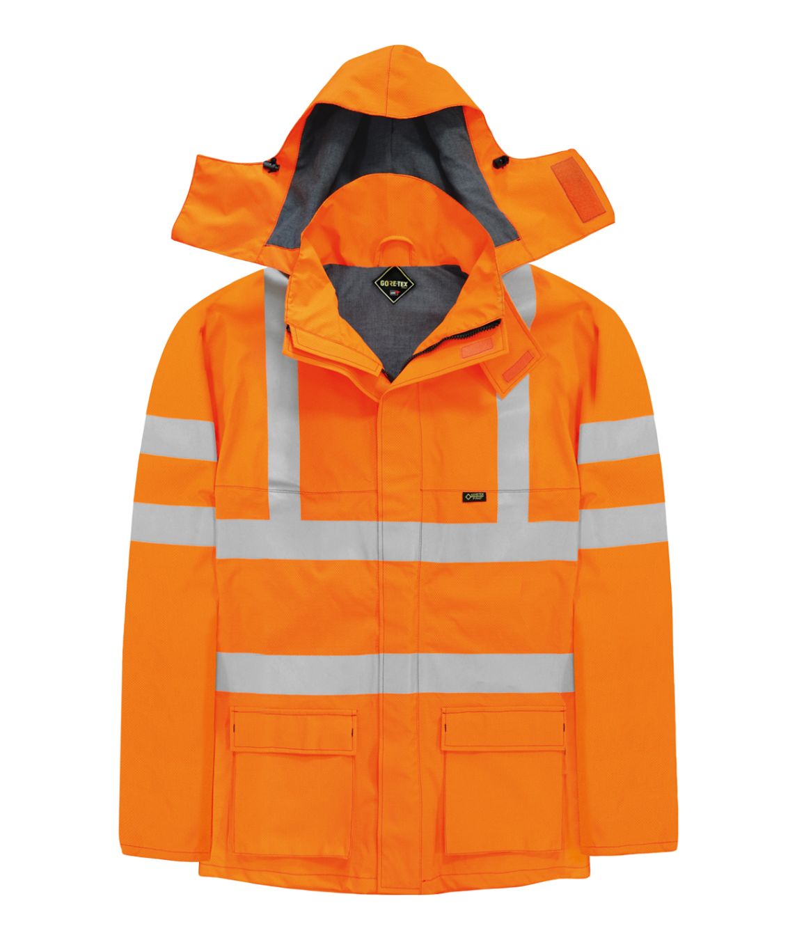 Velocity Arc Orange Jacket Gore-Tex Pyrad hi-vis bands helmet-compatible hood storm cuffs bellow pockets