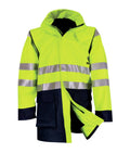 Velocity Arc Two Tone Jacket yellow hi-vis with reflective bands Gore Pyrad FR helmet-compatible peaked hood ATPV 48 cal/cm2