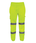 Venom Combat Joggers hi vis yellow with sewn-on reflective tape reinforced knees elastic waistband ankle cuffs phone pocket