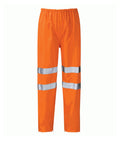 Warrior Hi Vis Waterproof Over Trousers high-visibility yellow with sewn reflective tape elasticated waist zip-adjustable hems and side pockets