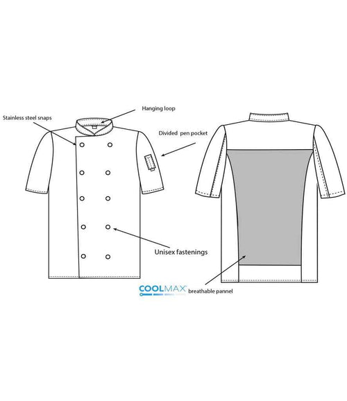AFD Short Sleeve Coolmax® Chef's Jacket | Black - Eg Clothing UK