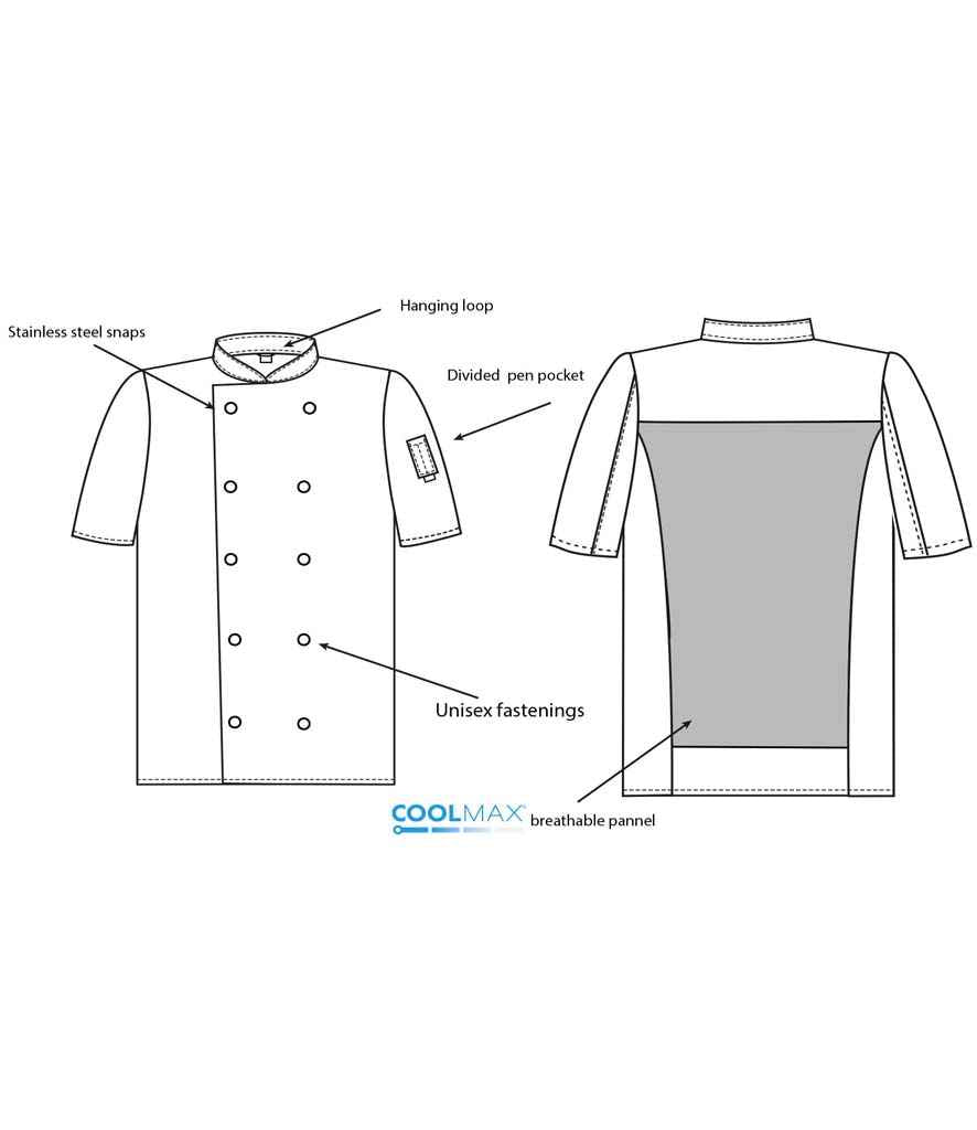 AFD Short Sleeve Coolmax® Chef's Jacket | Black - Eg Clothing UK