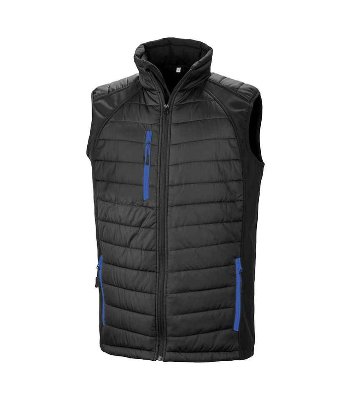 Result Genuine Recycled Compass Padded Gilet | Black/Royal Blue - Eg Clothing UK