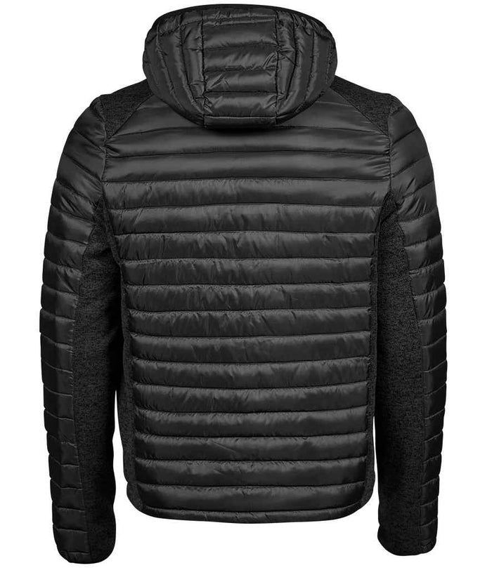 Tee Jays Crossover Hooded Padded Outdoor Jacket | Black/Black Melange - Eg Clothing UK