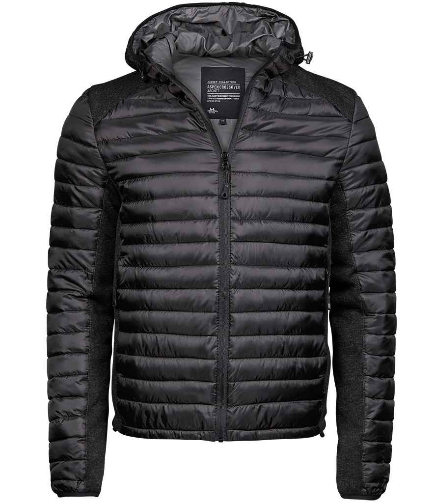 Tee Jays Crossover Hooded Padded Outdoor Jacket with showerproof polyester outer and adjustable hood and light padded insulation