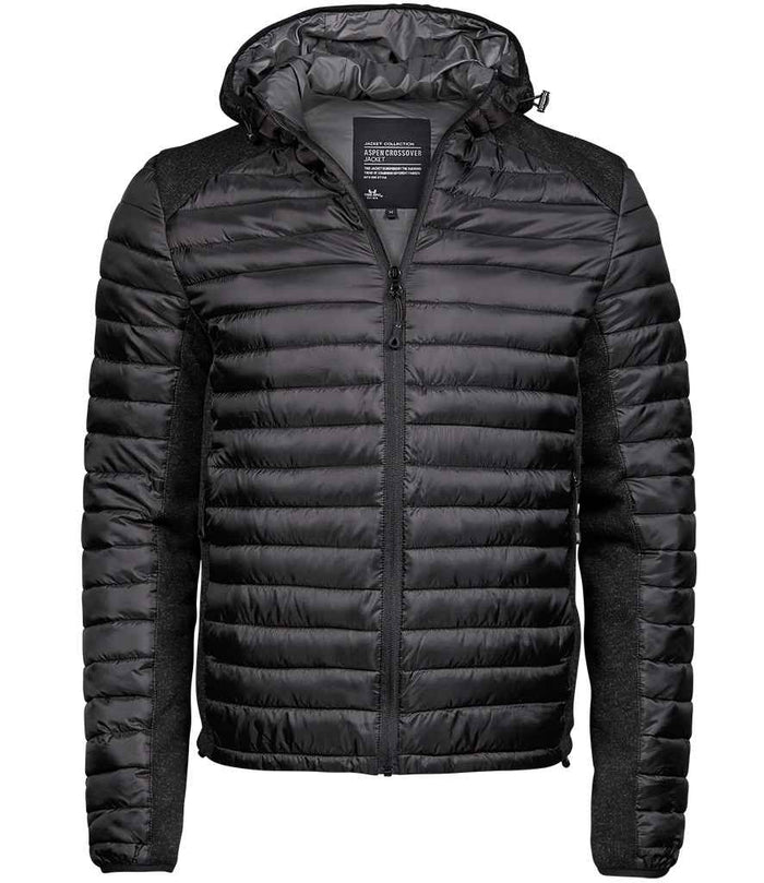 Tee Jays Crossover Hooded Padded Outdoor Jacket | Black/Black Melange - Eg Clothing UK