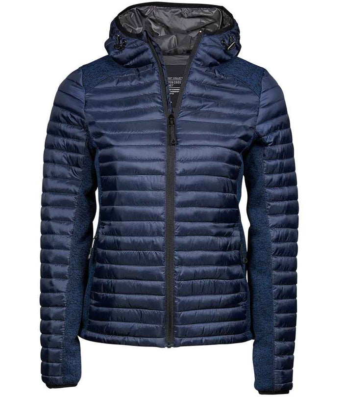 Tee Jays Ladies Crossover Hooded Padded Outdoor Jacket | Navy/Navy Melange - Eg Clothing UK