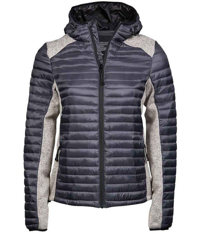 Tee Jays Ladies Crossover Hooded Padded Outdoor Jacket | Space Grey/Grey Melange - Eg Clothing UK