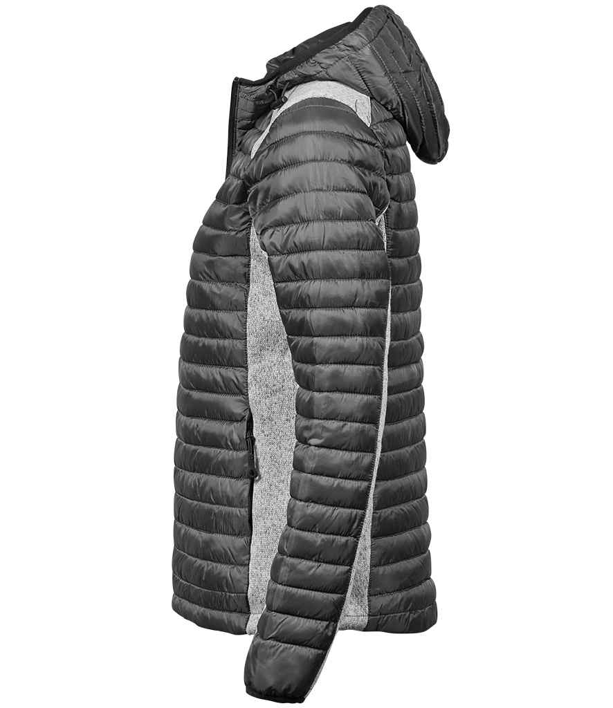 Tee Jays Ladies Crossover Hooded Padded Outdoor Jacket | Space Grey/Grey Melange - Eg Clothing UK