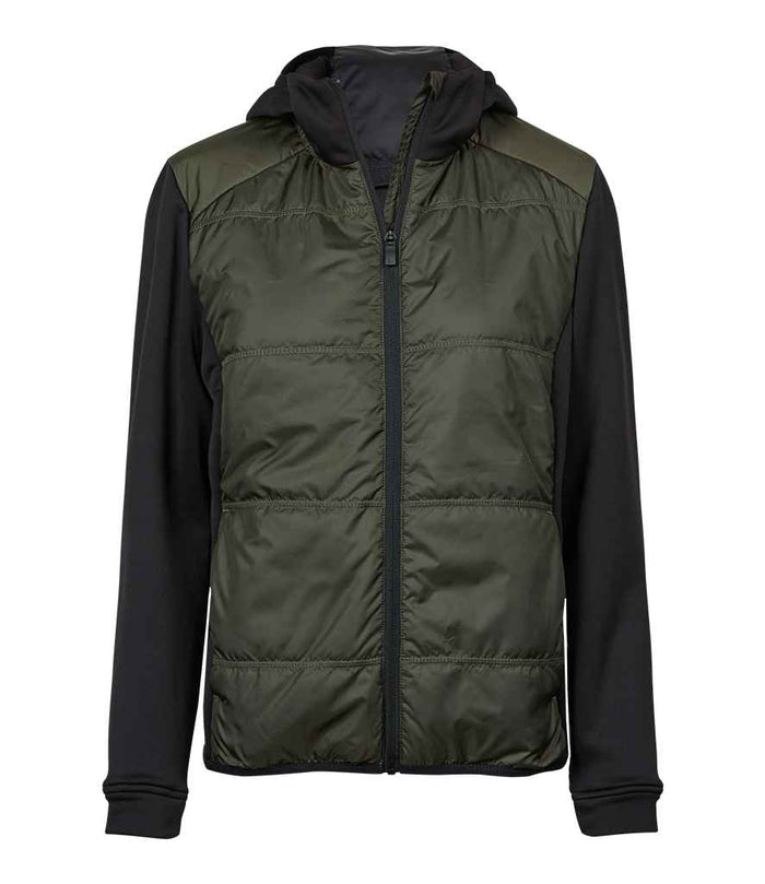 Tee Jays Ladies Hybrid - Stretch Hooded Jacket | Deep Green/Black - Eg Clothing UK