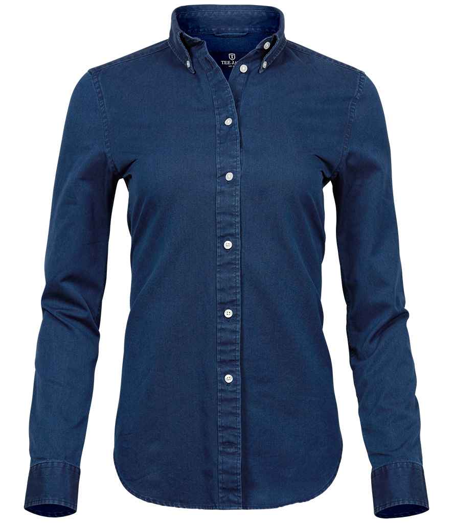 Tee Jays Ladies Long Sleeve Casual Twill Shirt Indigo with button collar shaped fit twill texture long sleeves