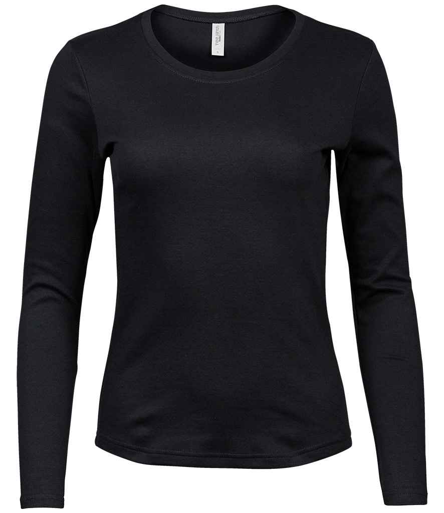 Tee Jays Ladies Long Sleeve Interlock T-Shirt showing long sleeves smooth interlock cotton blend and fitted silhouette