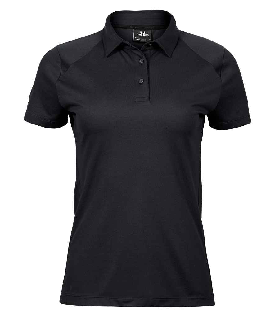 Tee Jays Ladies Luxury Sport Polo Shirt showing tailored women's fit short sleeves and moisture-wicking performance fabric