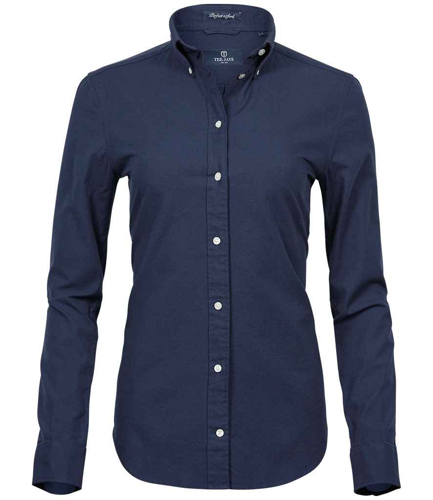 Tee Jays Ladies Perfect Long Sleeve Oxford Shirt | Navy - Eg Clothing UK