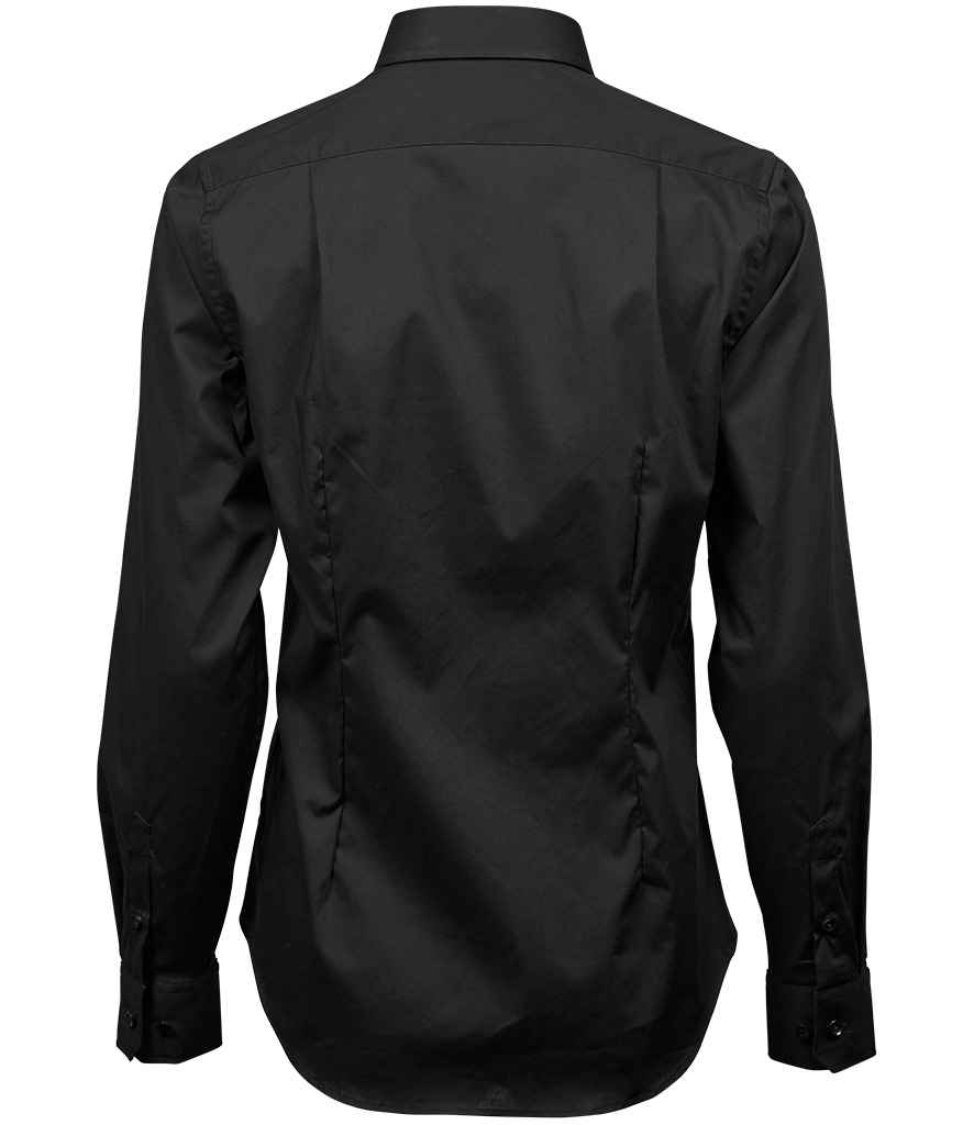 Tee Jays Ladies Stretch Luxury Long Sleeve Poplin Shirt | Black - Eg Clothing UK