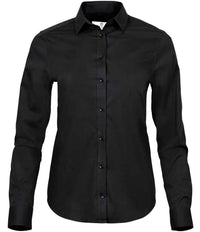 Tee Jays Ladies Stretch Luxury Long Sleeve Poplin Shirt | Black - Eg Clothing UK