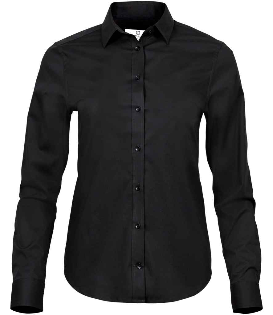 Tee Jays Ladies Stretch Luxury Long Sleeve Poplin Shirt | Black - Eg Clothing UK