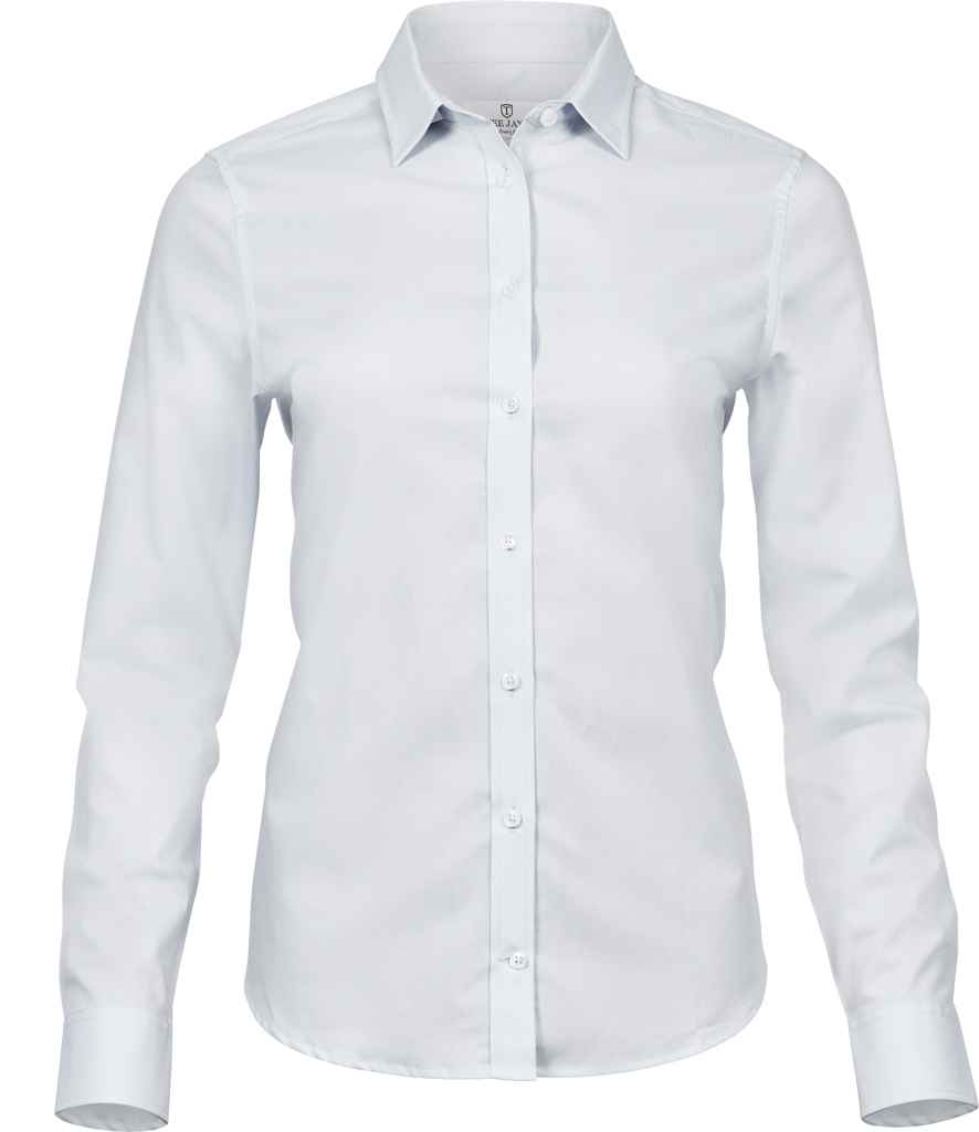 Tee Jays Ladies Stretch Luxury Long Sleeve Poplin Shirt | White - Eg Clothing UK