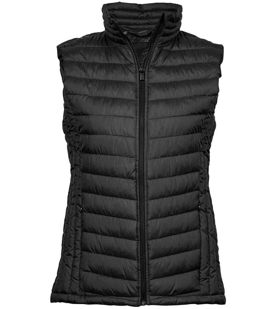 Tee Jays Ladies Zepelin padded bodywarmer shaped gilet with showerproof outer full-length zip chin guard and zipped front pockets