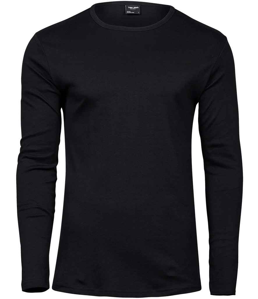 Tee Jays Long Sleeve Interlock T-Shirt 100% cotton fitted silhouette narrow ribbed collar side vents twin needle hem