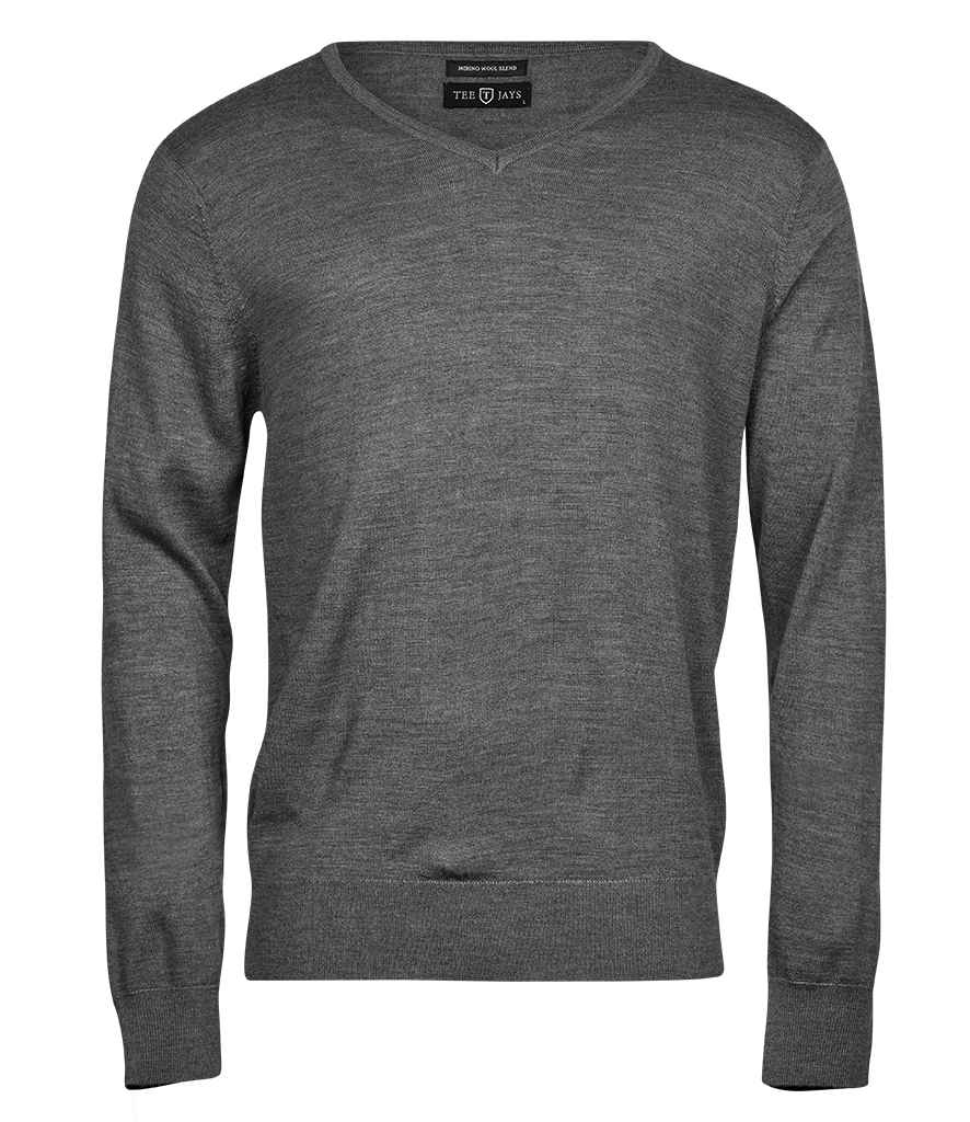 Tee Jays Merino Blend V Neck Sweater | Grey Melange - Eg Clothing UK