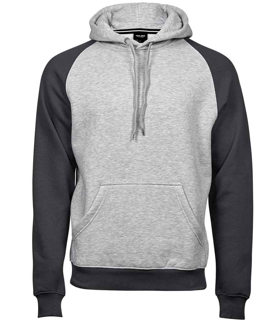 Tee Jays Two Tone Raglan Hooded Sweatshirt with two-tone contrast raglan sleeves adjustable drawstring hood ribbed cuffs and hem