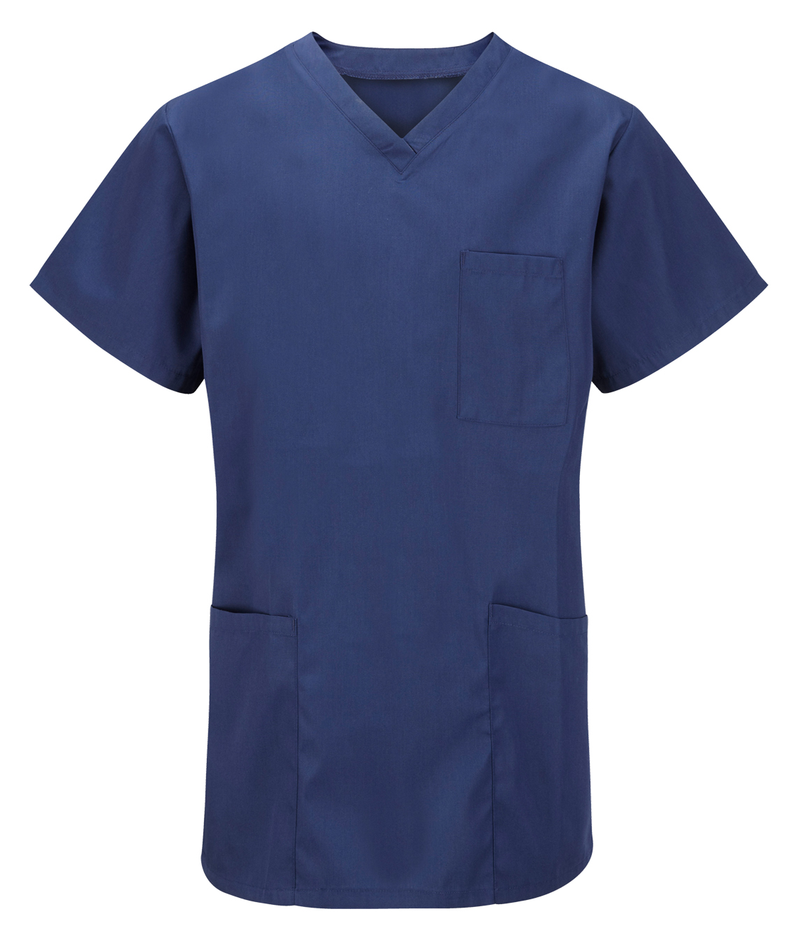 Unisex Scrub Top 65% polyester 35% cotton V-neck short sleeves 1 breast pocket 2 hip patch pockets navy
