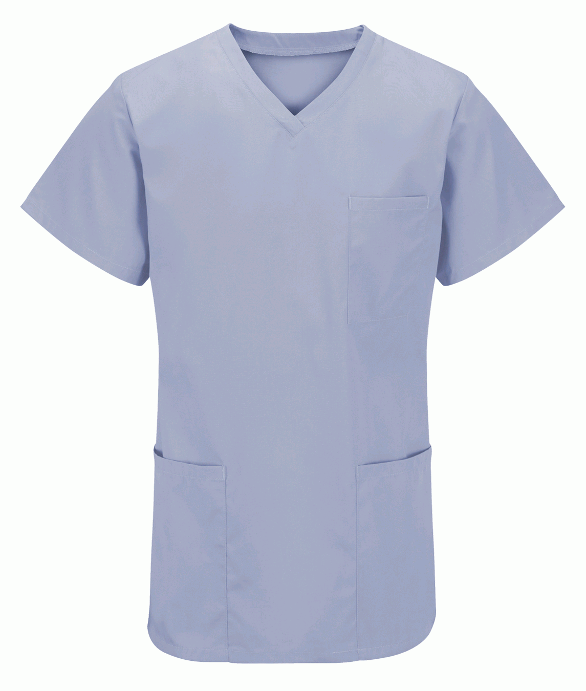 Unisex Scrub Top 65% polyester 35% cotton V-neck short sleeves 1 breast pocket 2 hip patch pockets Sky blue