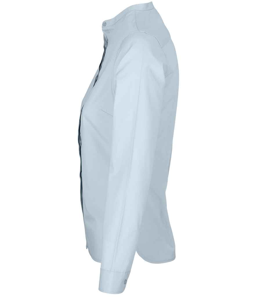 NEOBLU Ladies Bart Mao Collar Long Sleeve Poplin Shirt | Soft Blue - Image 3