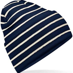 Beechfield Original Deep Cuffed Striped Beanie | French Navy/Soft White