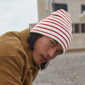 Beechfield Original Deep Cuffed Striped Beanie | Soft White/Classic Red