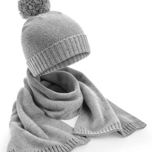 Beechfield Knitted Scarf and Beanie Gift Set | Light Grey Fleck