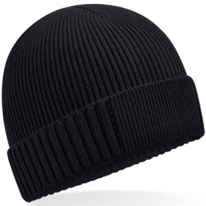 Beechfield Organic Cotton Engineered Patch Beanie | Black