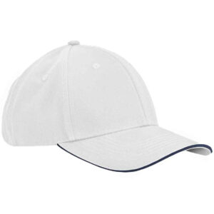 Beechfield EarthAware® Classic Organic Cotton 6 Panel Sandwich Peak Cap | White/French Navy
