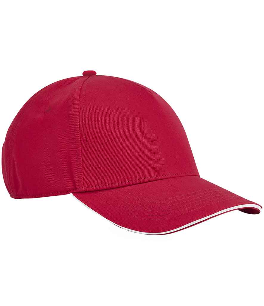 Beechfield EarthAware® Classic Organic Cotton 5 Panel Sandwich Peak Cap | Classic Red/White