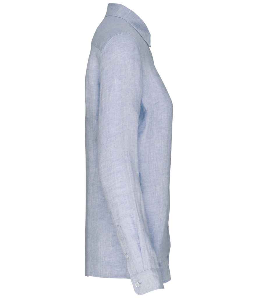Native Spirit Ladies Long Sleeve Linen Shirt | Linen Blue - Image 3