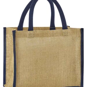 Westford Mill Natural Starched Jute Midi Tote Bag | Natural/Navy