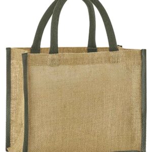 Westford Mill Natural Starched Jute Midi Tote Bag | Natural/Olive Green