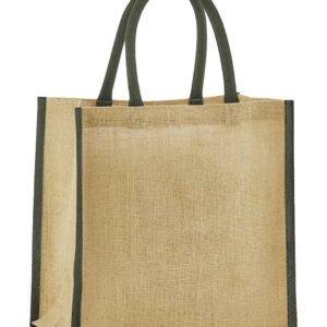 Westford Mill Natural Starched Jute Mini Gift Bag | Natural/Olive Green