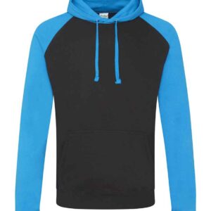 AWDis Baseball Hoodie | Jet Black/Sapphire Blue