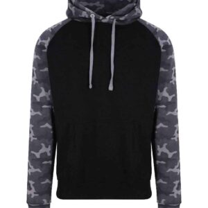 AWDis Baseball Hoodie | Solid Black/Black Camo