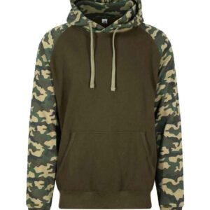 AWDis Baseball Hoodie | Solid Green/Green Camo