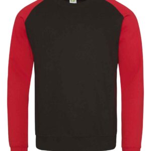 AWDis Baseball Sweatshirt | Jet Black/Fire Red