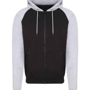 AWDis Baseball Zoodie | Jet Black/Heather Grey