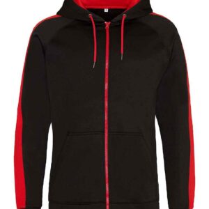 AWDis Contrast Sports Polyester Zoodie | Jet Black/Fire Red