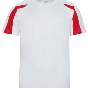 AWDis Cool Contrast Wicking T-Shirt | Arctic White/Fire Red