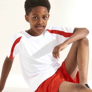 AWDis Kids Cool Contrast T-Shirt | Arctic White/Fire Red