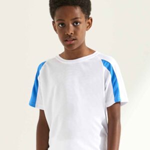 AWDis Kids Cool Contrast T-Shirt | Arctic White/Sapphire Blue